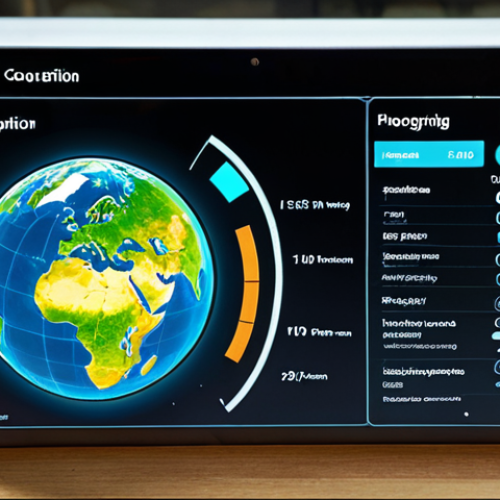 **

"A digital interface displaying real-time energy consumption data, visualized as a small, stylized earth. The interface provides tips for reducing digital footprint. User-friendly and inviting, with a focus on education and positive change."

**