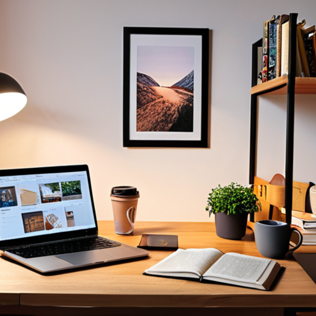 A cozy study corner with a person taking an online course. The scene should depict flexibility and comfort, featuring a laptop, warm lighting, a cup of "fika" (coffee break) and study materials like books and notes. The setting is a modern Scandinavian home.